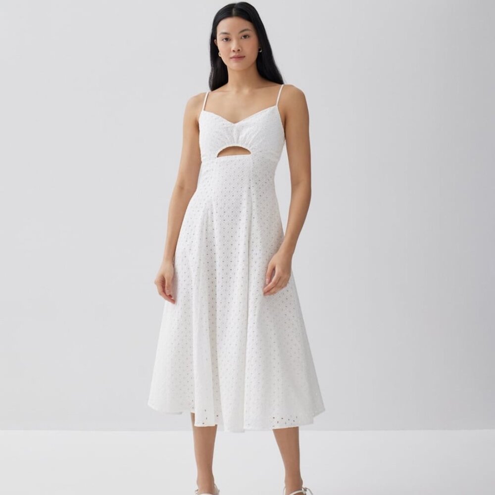 white midi A line spring dress with pockets S - Picture 3 of 5